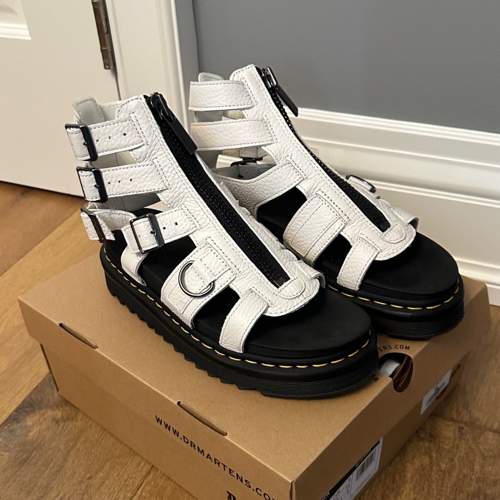 Dr. Martens White and Black Gladiator Sandals